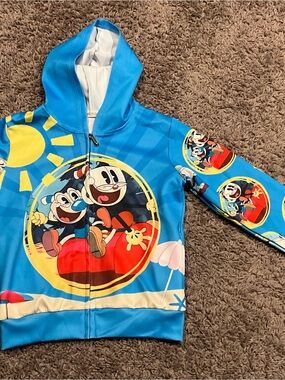 Kids All Over Print Cuphead & Mugman Character Zip Up Sz Medium